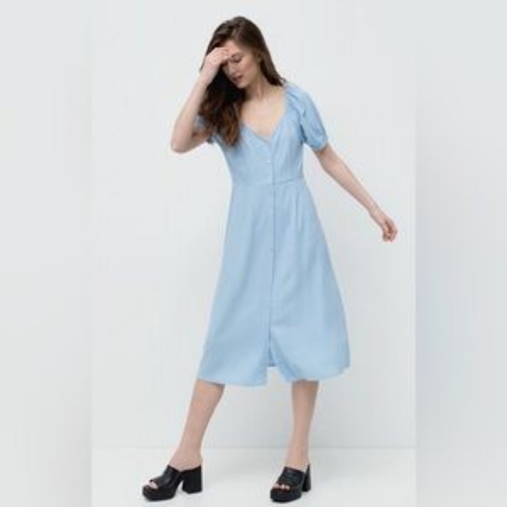 S2 Vero Moda Cottagecore Cottage Country Boho Baby Blue Midi Dress M